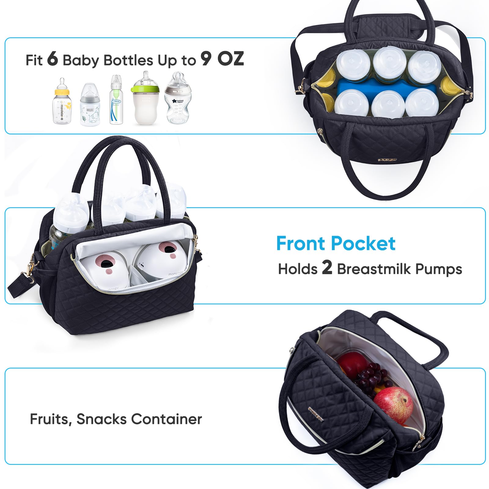 SFYBYHEART cooler compartment with bottles enables on-the-go cooling.