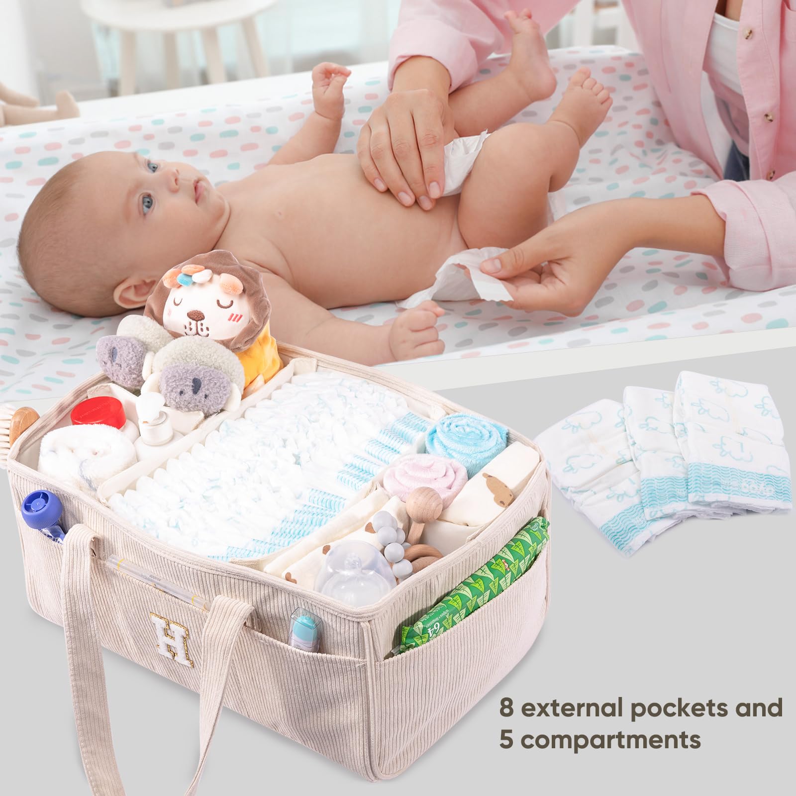 Eight exterior pockets for quick access to baby essentials