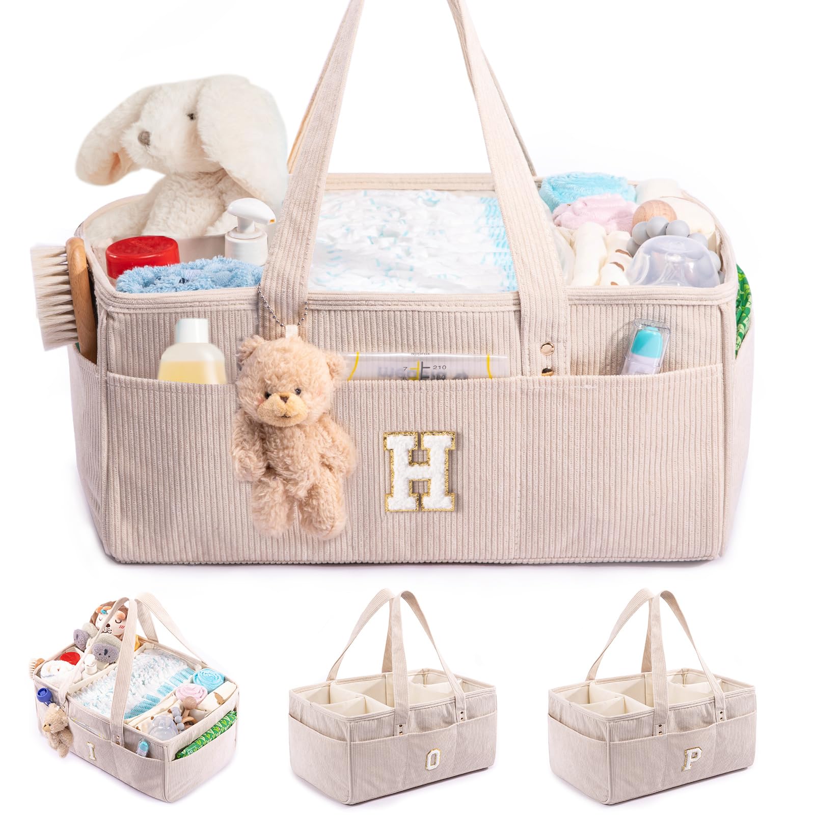 SFYBYHEART diaper caddy with initial patch for a charming nursery accent