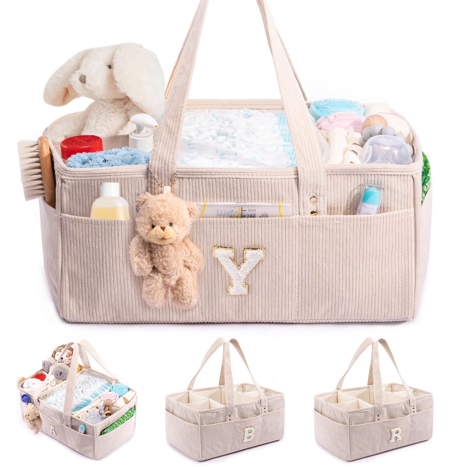 SFYBYHEART initial personalized diaper caddy with gold patch for stylish nursery organization.