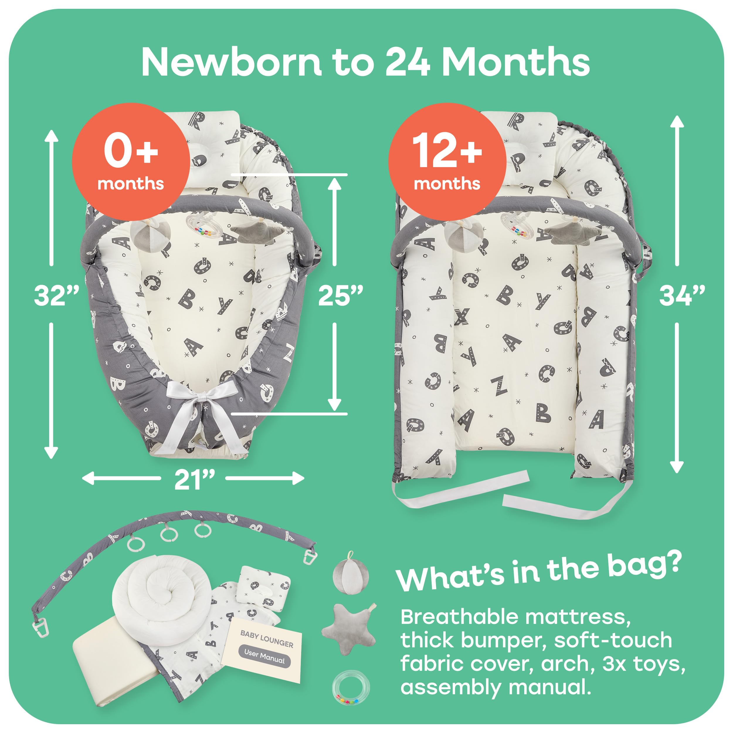 Shakid machine-washable and portable lounger grows with baby from 0 to 24 months