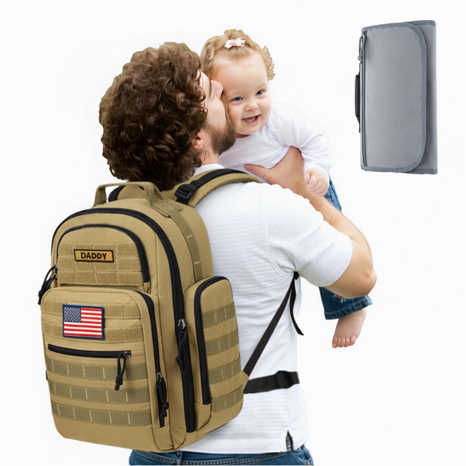 SHARKMOUTH diaper bag front view with rugged military style for active dads.