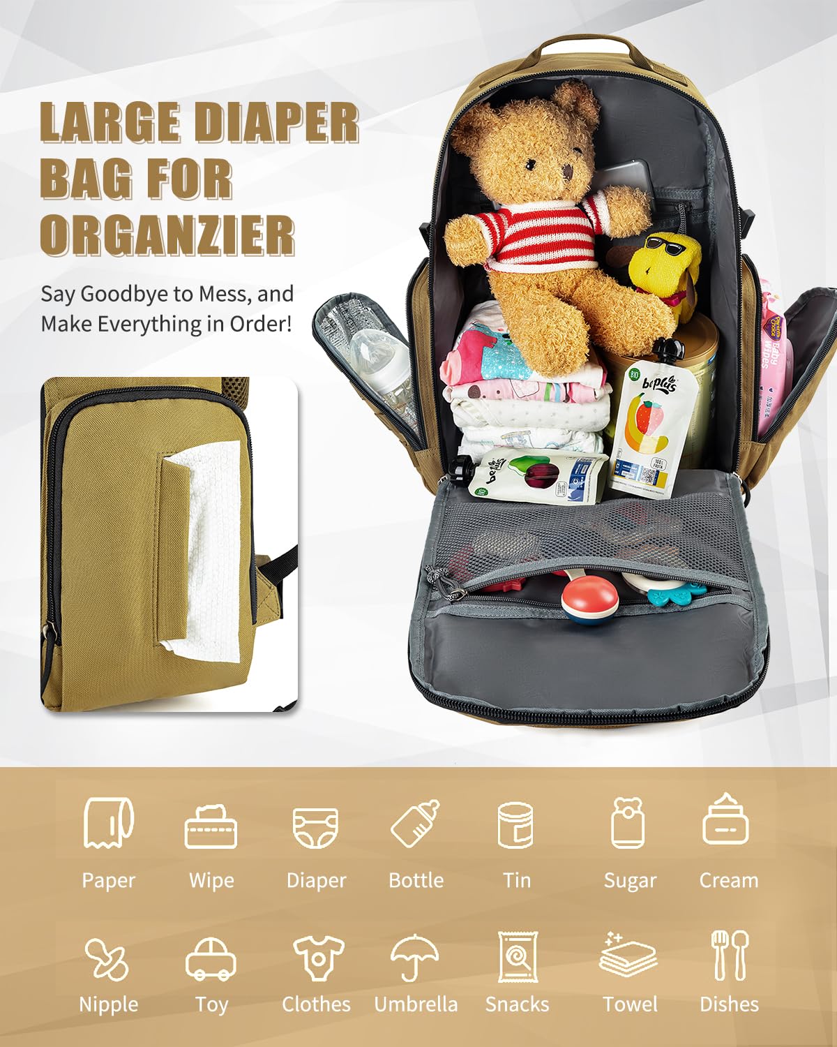 SHARKMOUTH diaper bag MOLLE webbing system ready for gear attachment