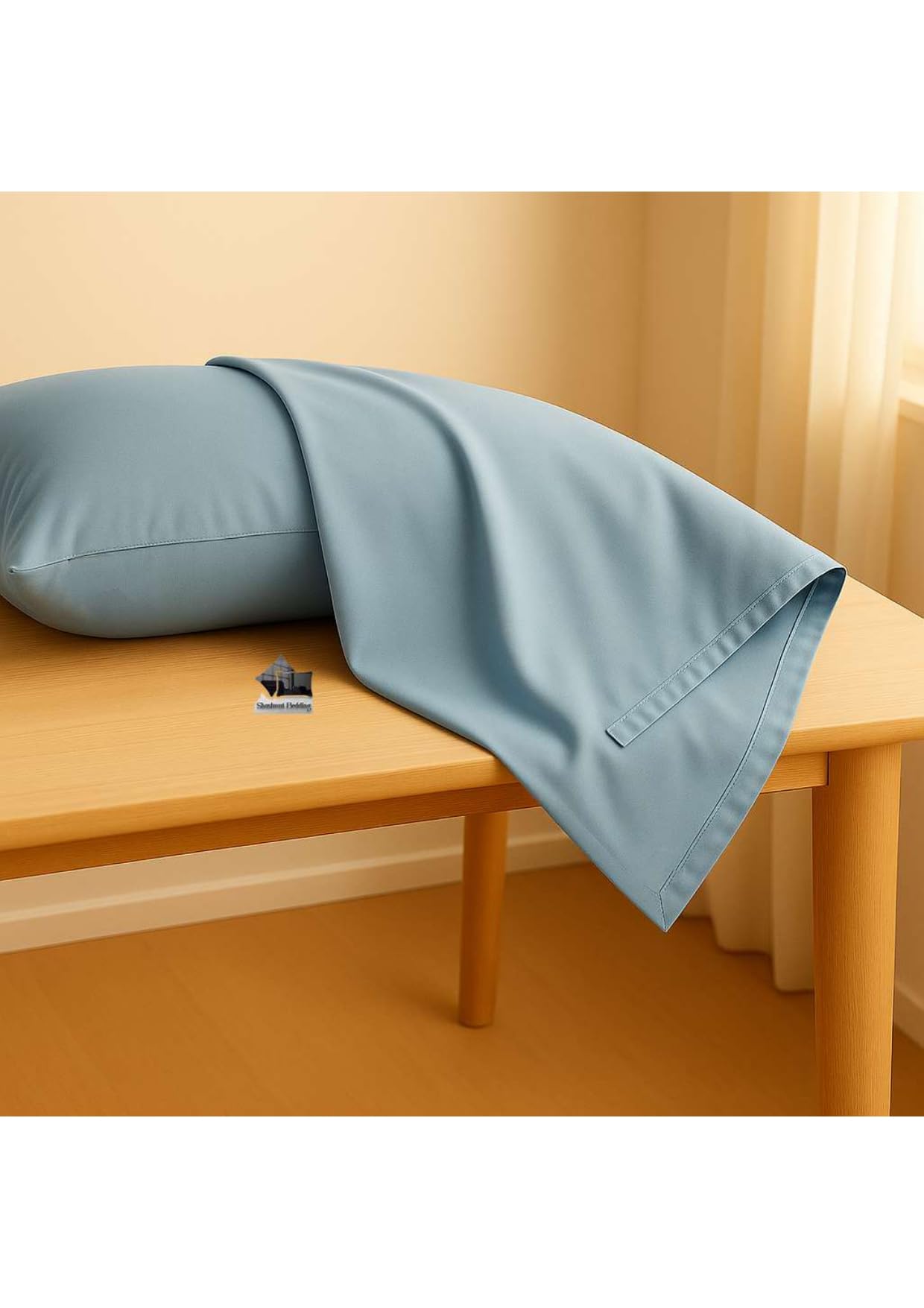 Shashwat Bedding blue pillowcase on toddler pillow for car seats and crib.