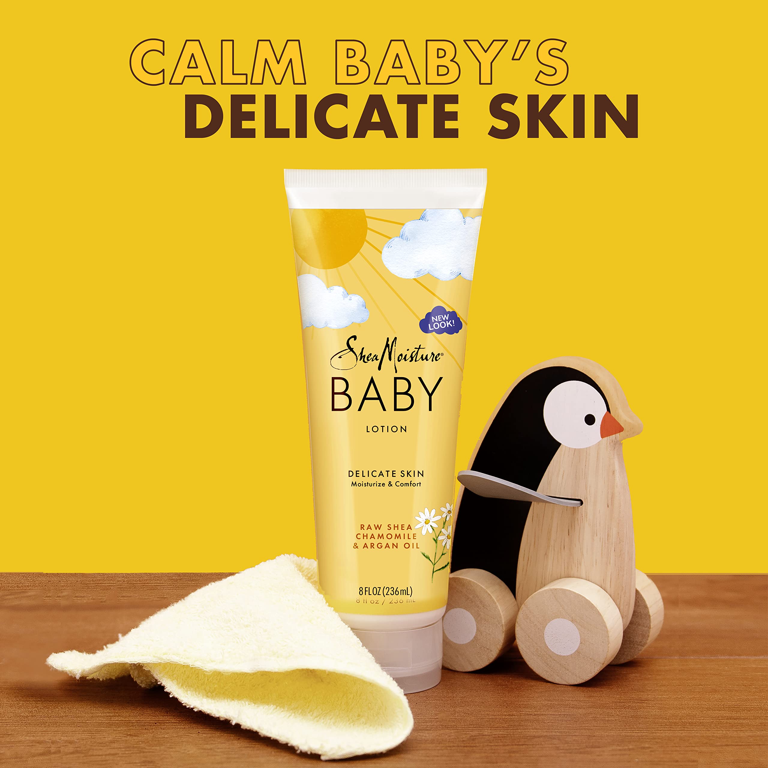 Massaging SheaMoisture Baby Lotion during bedtime routine