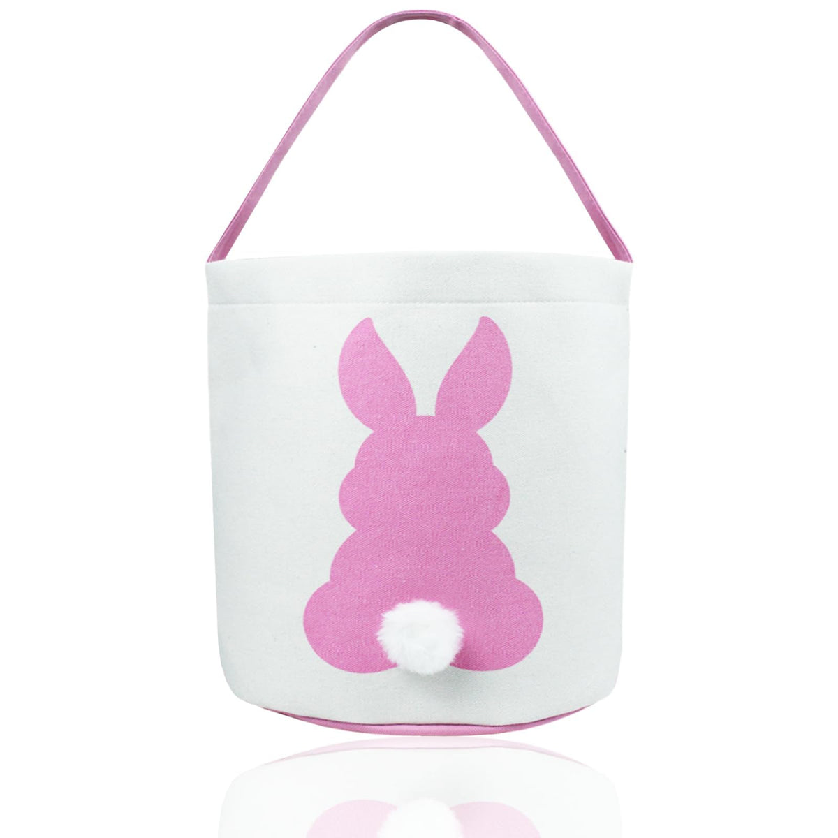 SHEHARUHI Easter Bunny Basket front view with pink print for Easter egg hunts