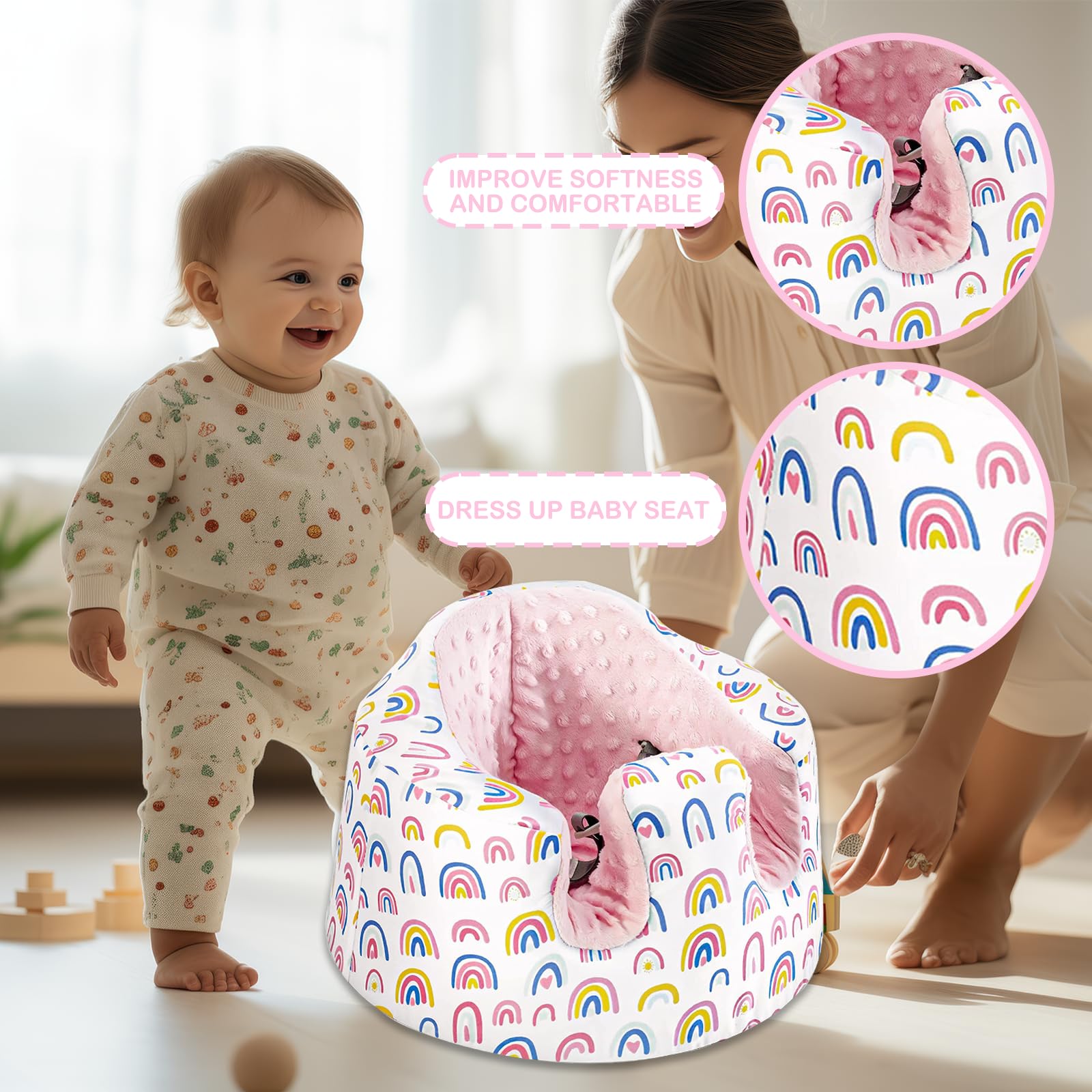 SHEKAKO Little Dinosaur Velvet Floor Seat Cover in use during meals.