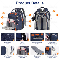Shengmeister Baby Diaper Bag Backpack with large capacity and 19 pockets organized space.