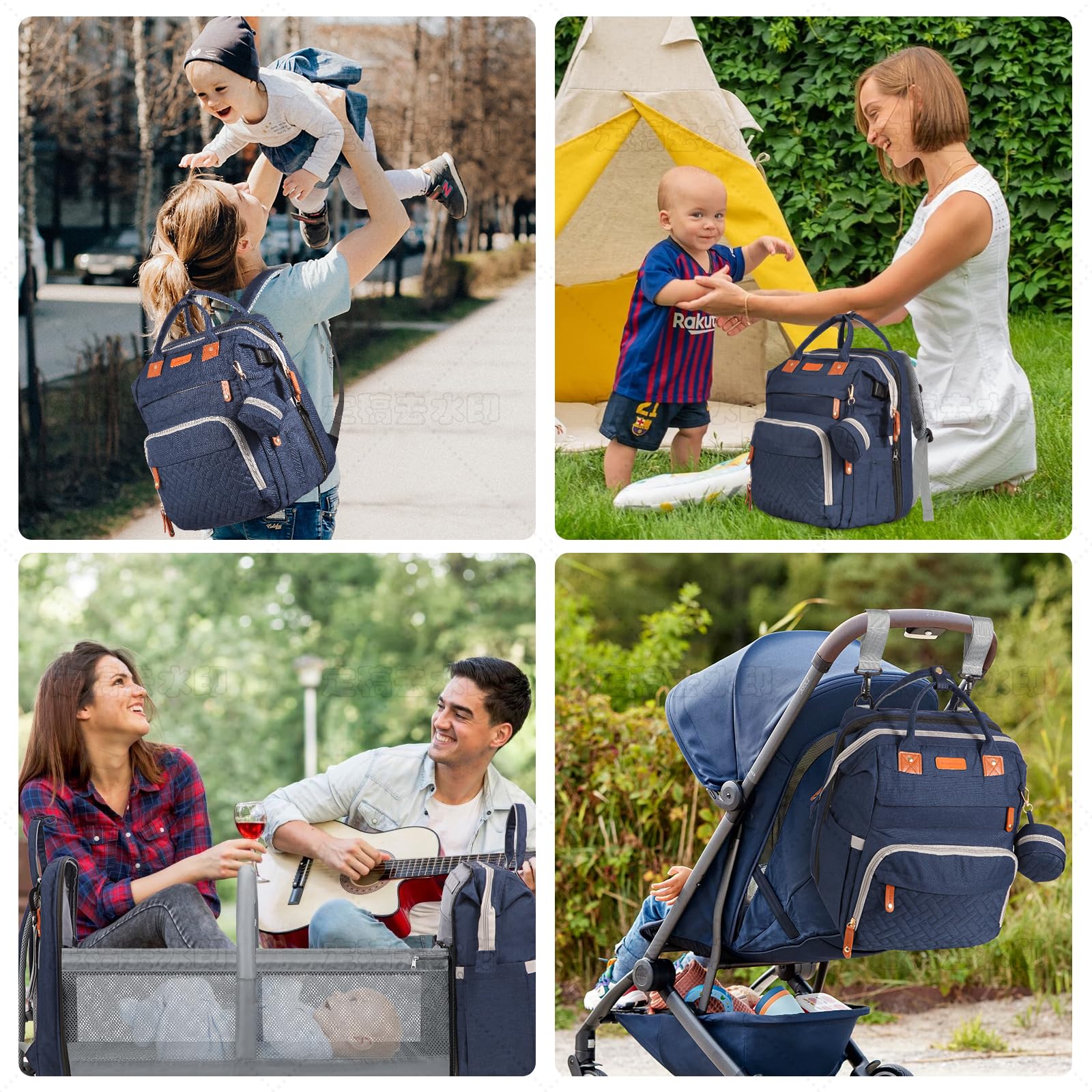 Shengmeister Diaper Bag Backpack with Stroller Attachment for hands-free travel.