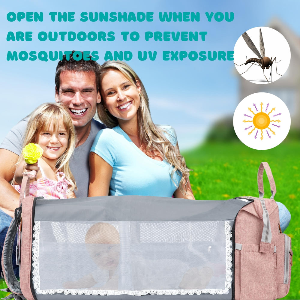 Shengmeister diaper bag pink wet and dry compartments aid organization.