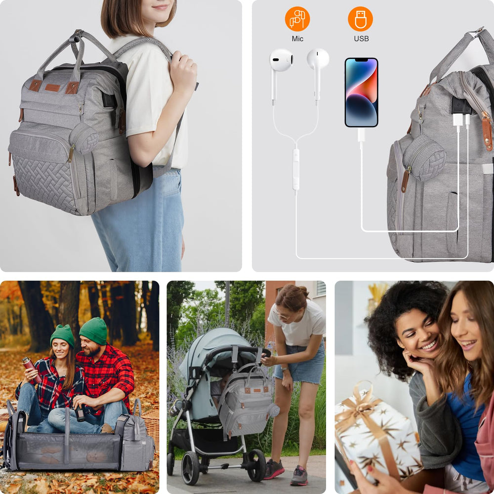 Shengmeister multi-pocket storage diaper bag keeps bottles, clothes, and wipes organized