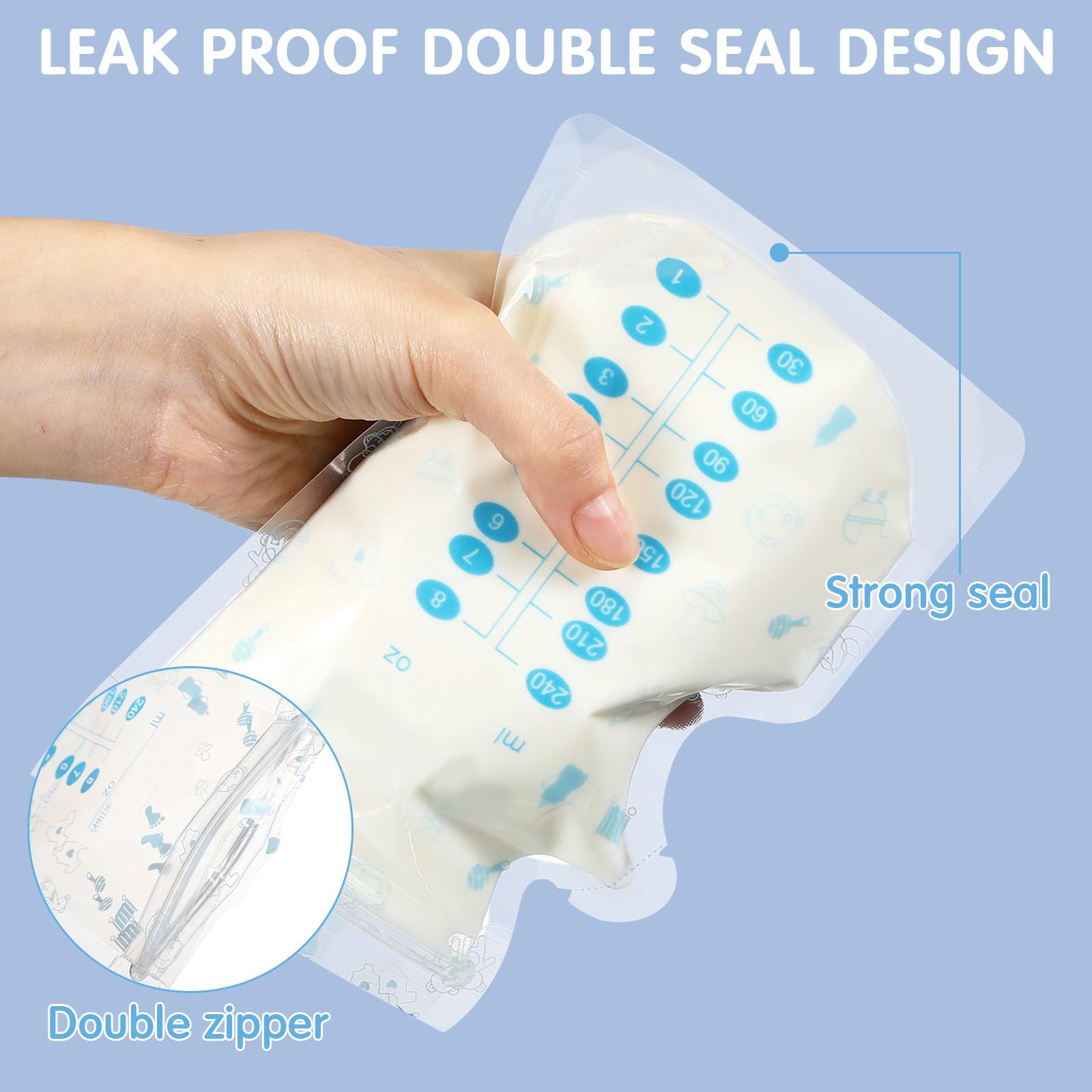 Sherr breastmilk bags with double opening design for easy pouring