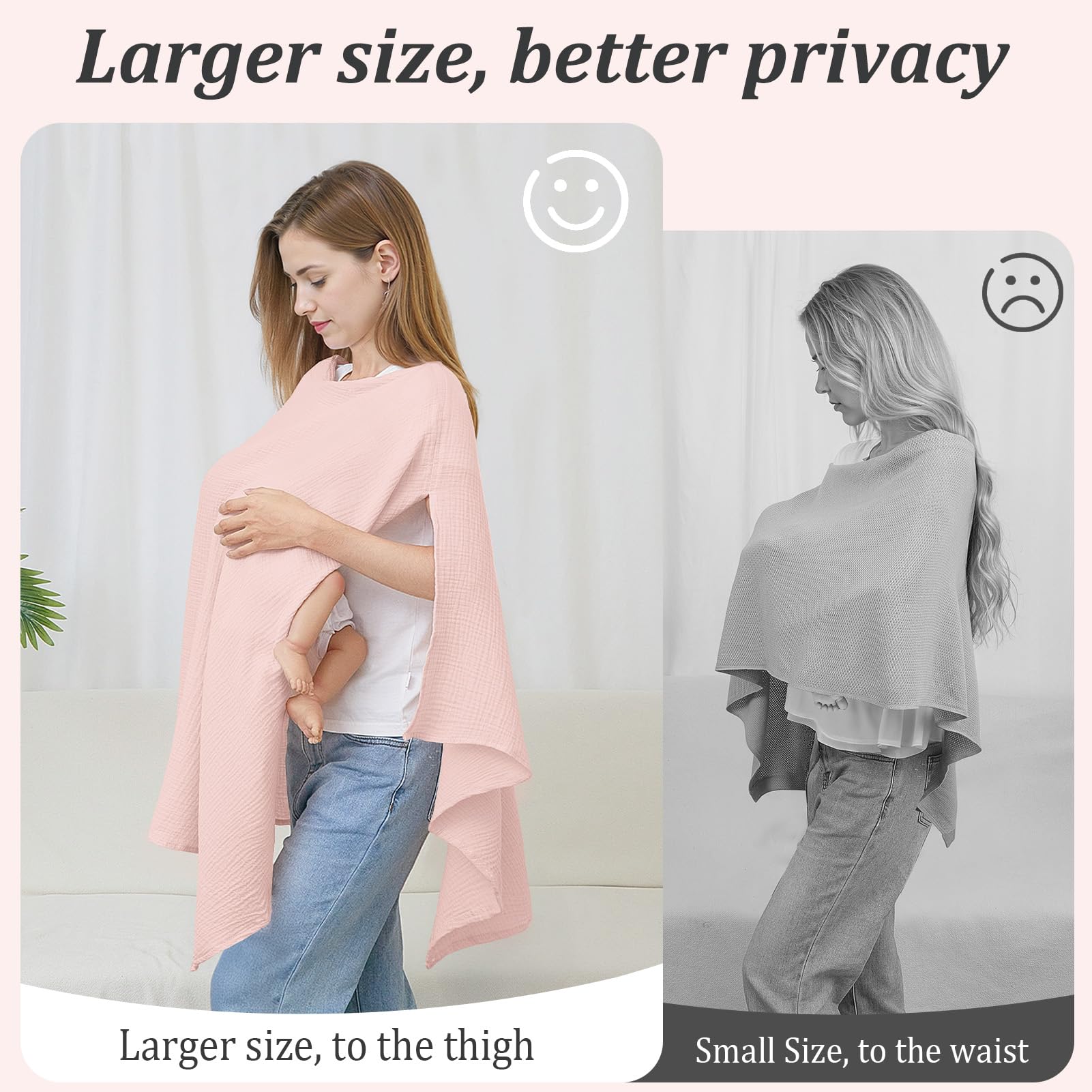 SheSeek Muslin nursing cover offers large coverage for full feeding privacy.