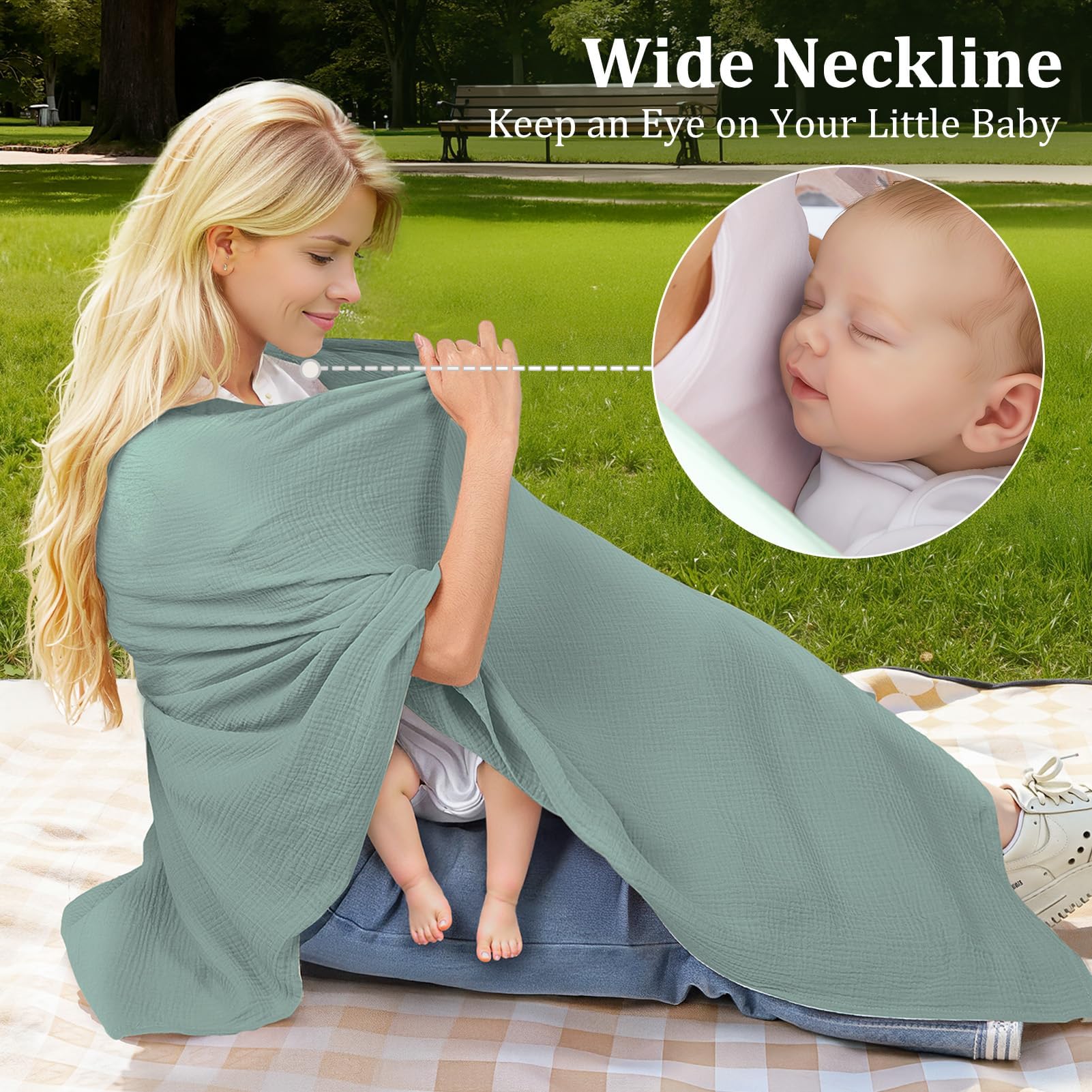 Privacy-focused SheSeek nursing cover shields mother and baby during feeds outdoors