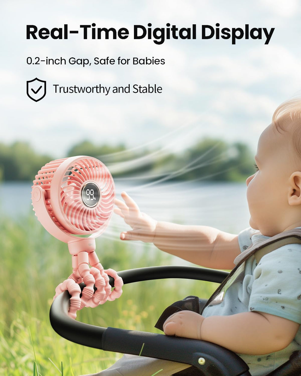 SHEWIND Stroller Fan pink travel-ready design for outings