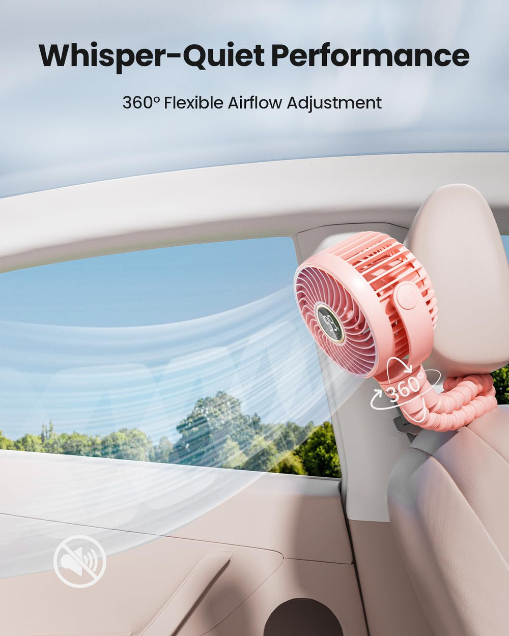 SHEWIND Stroller Fan 360-degree rotation targets airflow precisely