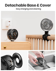 SHEWIND stroller fan with four speed settings for customizable breeze.