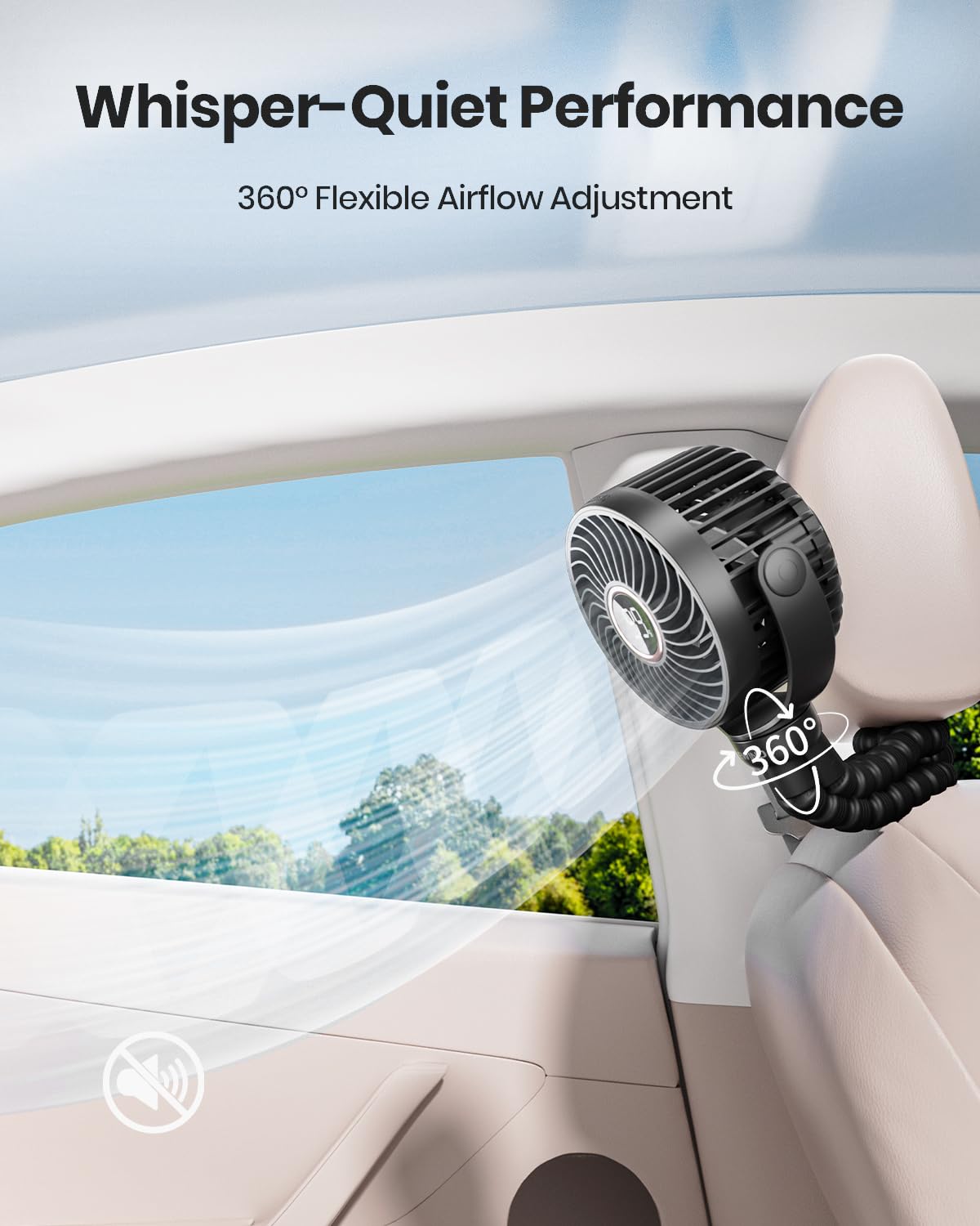 SHEWIND stroller fan with 4000mAh battery for hours of cooling.