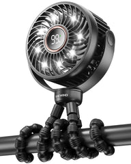 SHEWIND stroller fan clip-on attachment keeps baby comfortable on the go.