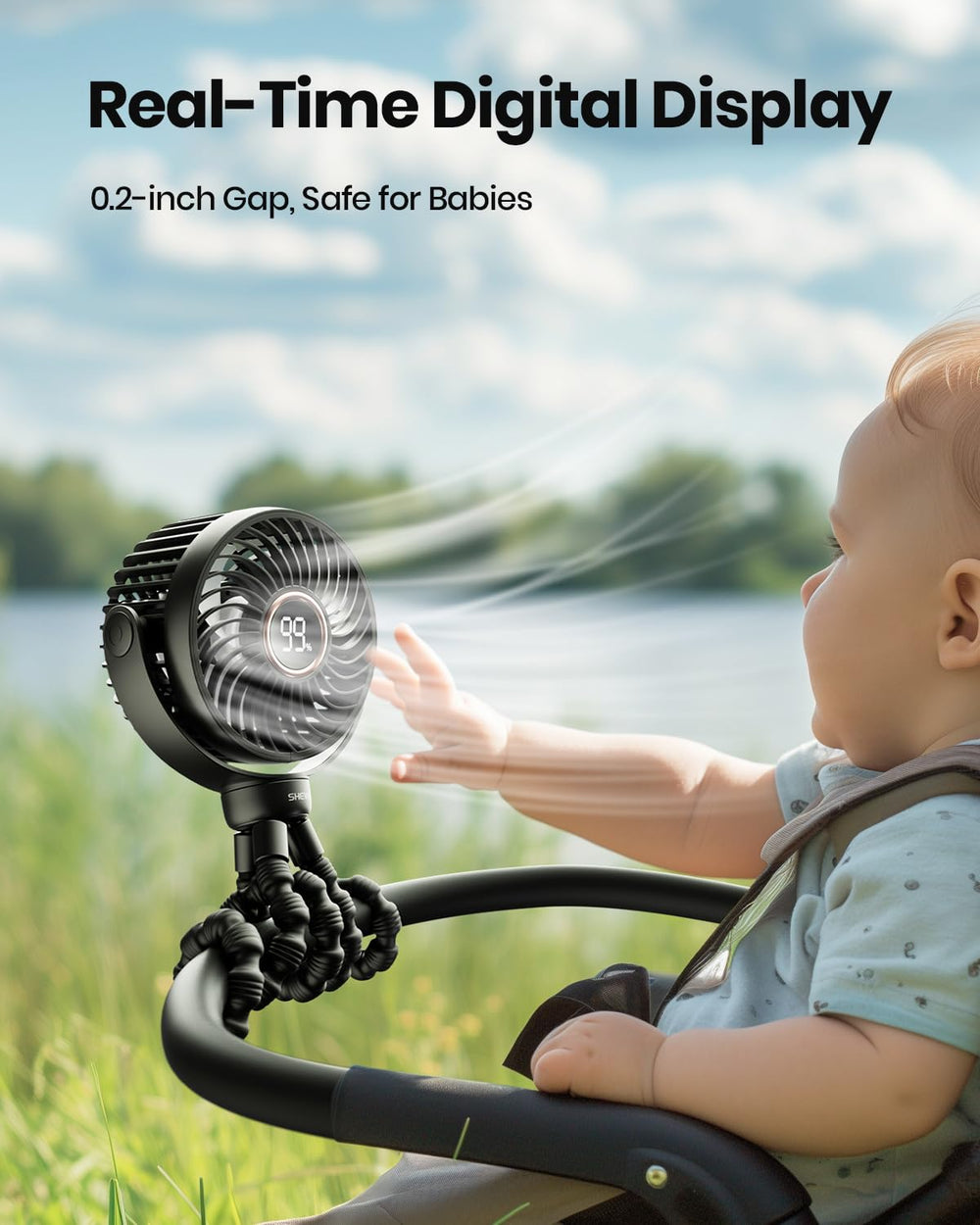 SHEWIND stroller fan removable grille simplifies cleaning.
