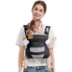 Shiaon 7-30lbs baby carrier with breathable mesh in black for all-day comfort.
