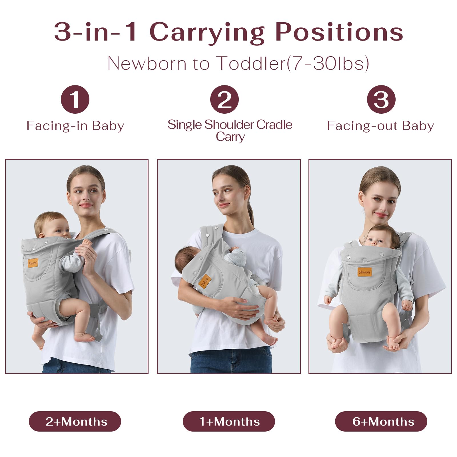 Shiaon adjustable shoulder strap enhances caregiver comfort.