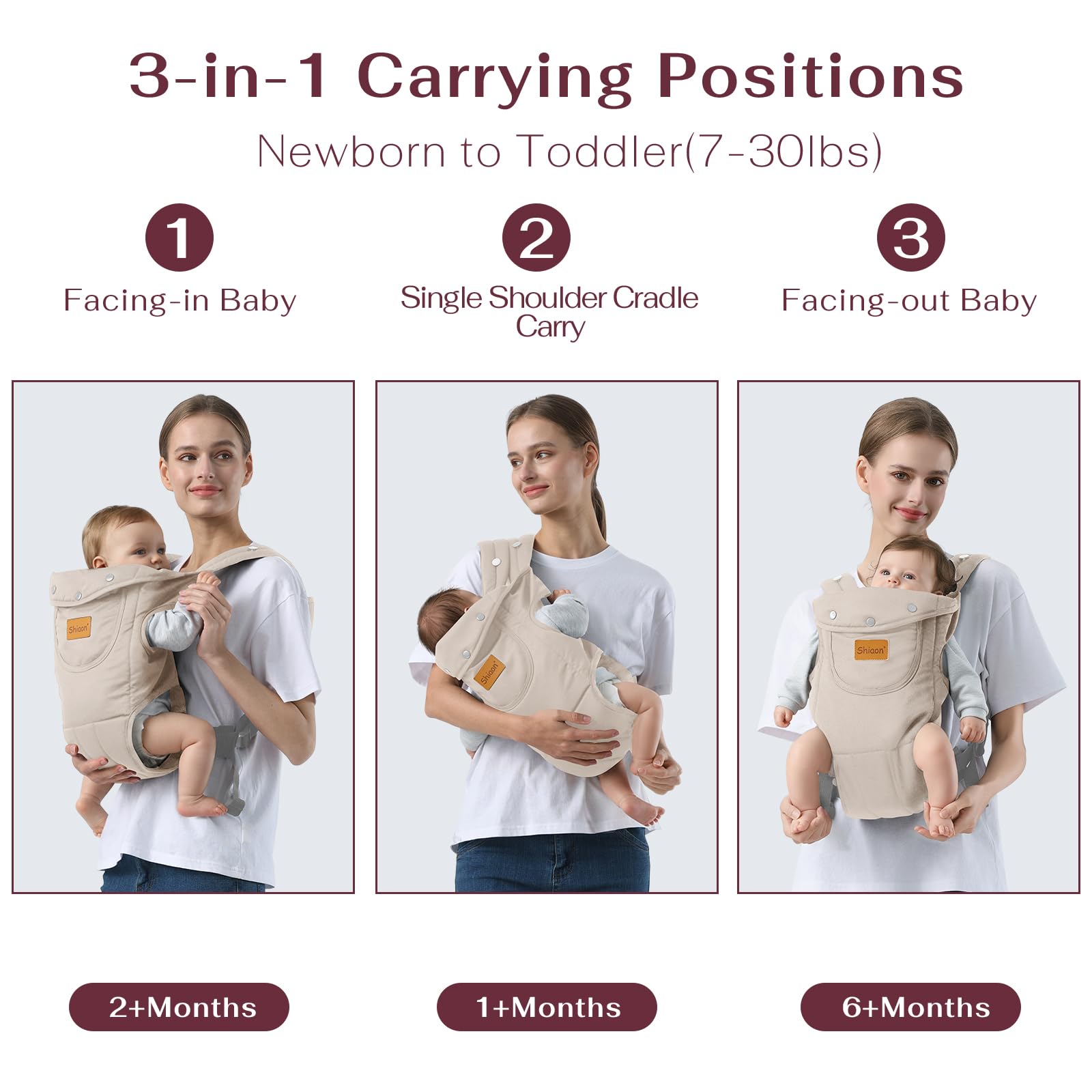Shiaon baby carrier beige with adjustable shoulder straps for a secure fit