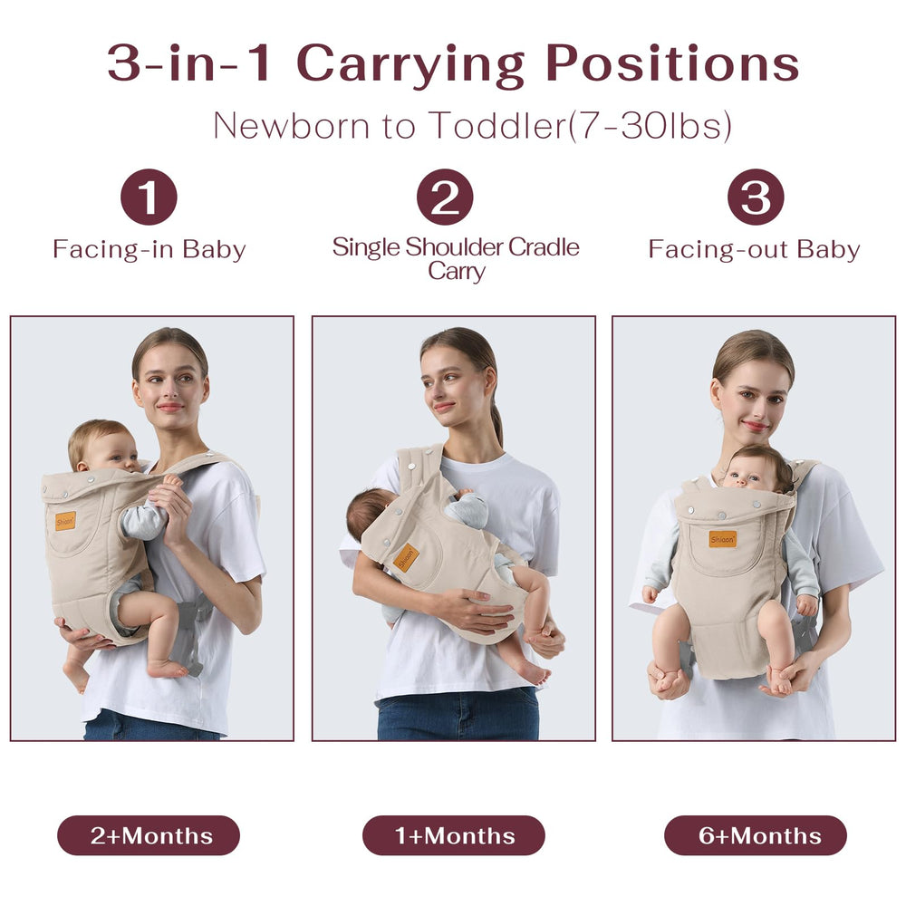 Shiaon baby carrier beige with adjustable shoulder straps for a secure fit