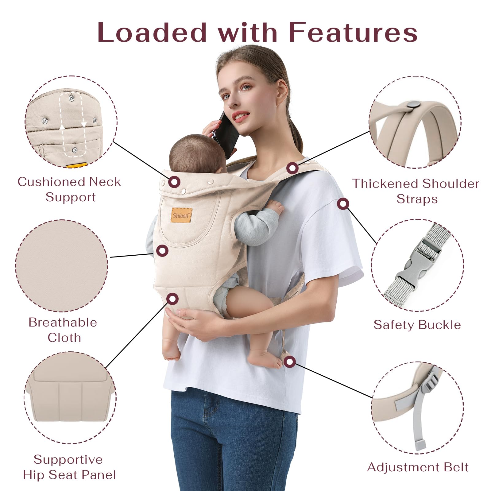 Shiaon baby carrier beige made from all-season cotton for breathable comfort