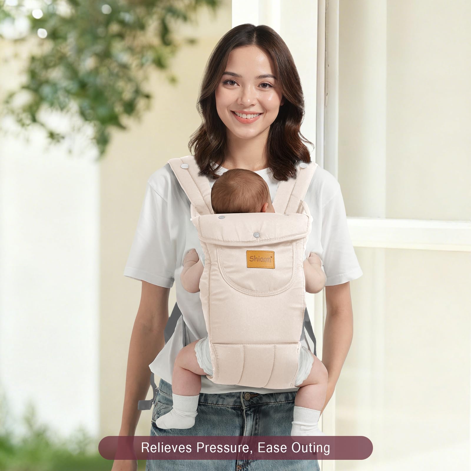 Shiaon baby carrier beige supports weight range 7-32 lbs for growing child