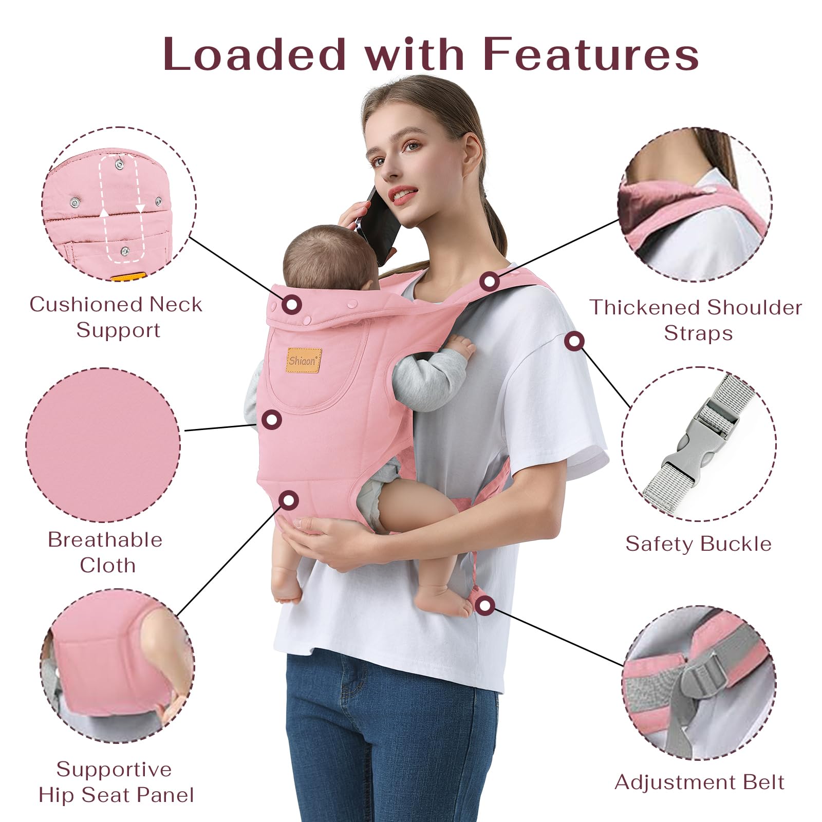 Shiaon pink carrier with adjustable shoulder straps for a personalized fit