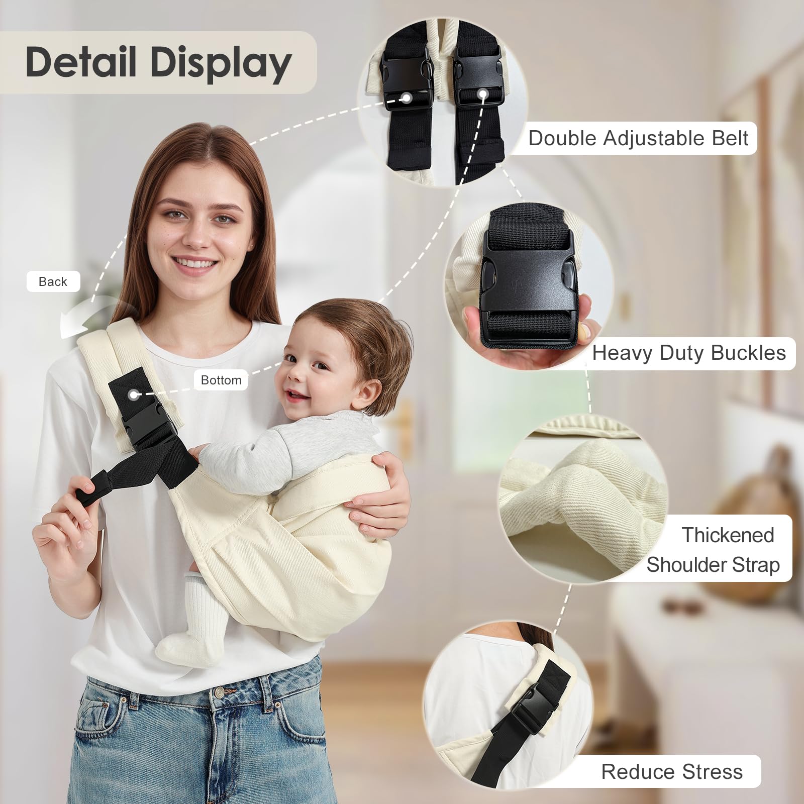 Shiaon Baby Sling Carrier cotton fabric is soft, breathable, and machine washable.