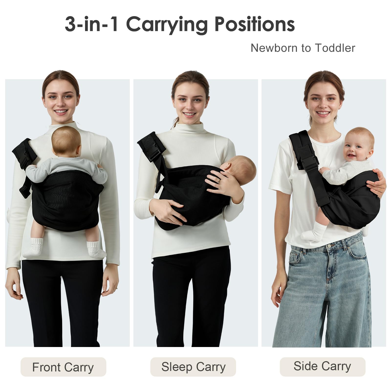 Shiaon Baby Sling Carrier easy-to-use design for quick baby placement.