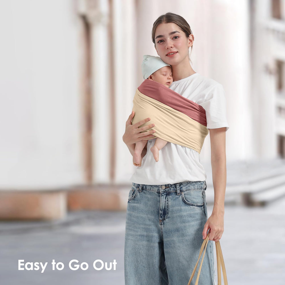Shiaon cream-pink sling used as breastfeeding privacy shield on the go