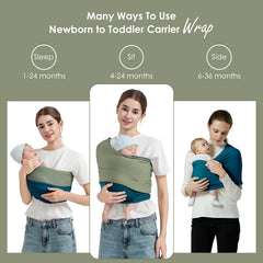 Shiaon baby wrap quick-wear one-piece design in action for quick secure fit.