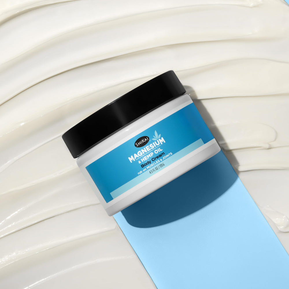 ShiKai magnesium body cream applied to leg after workout.