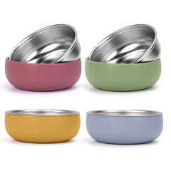 ShineMe kids bowls with removable silicone sleeve for gentle grip and heat protection