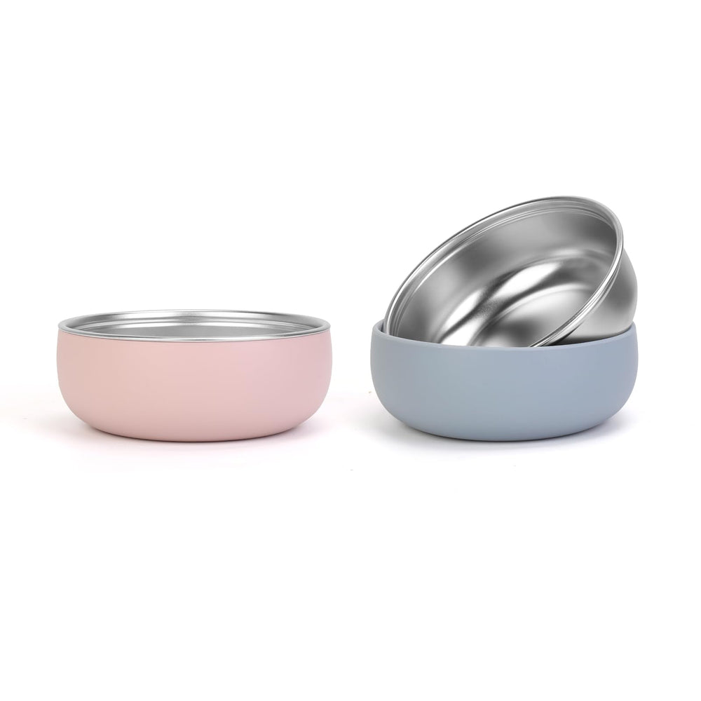 ShineMe stainless steel baby bowl with removable silicone sleeve for safe hot foods