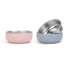 ShineMe stainless steel baby bowl with removable silicone sleeve for safe hot foods