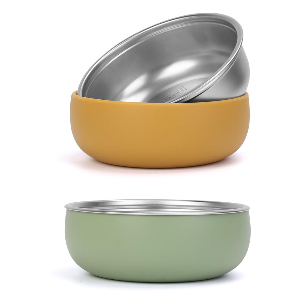 ShineMe baby bowls 2-pack with stainless inner shell for durable kid meals.