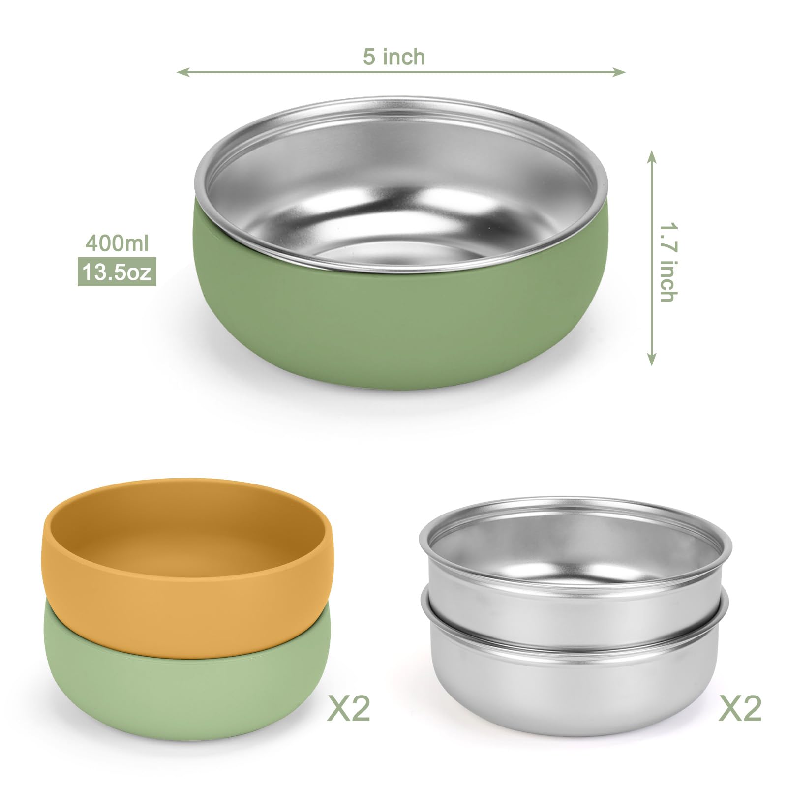 ShineMe baby bowls detachable silicone shells provide soft touch and easy cleanup.