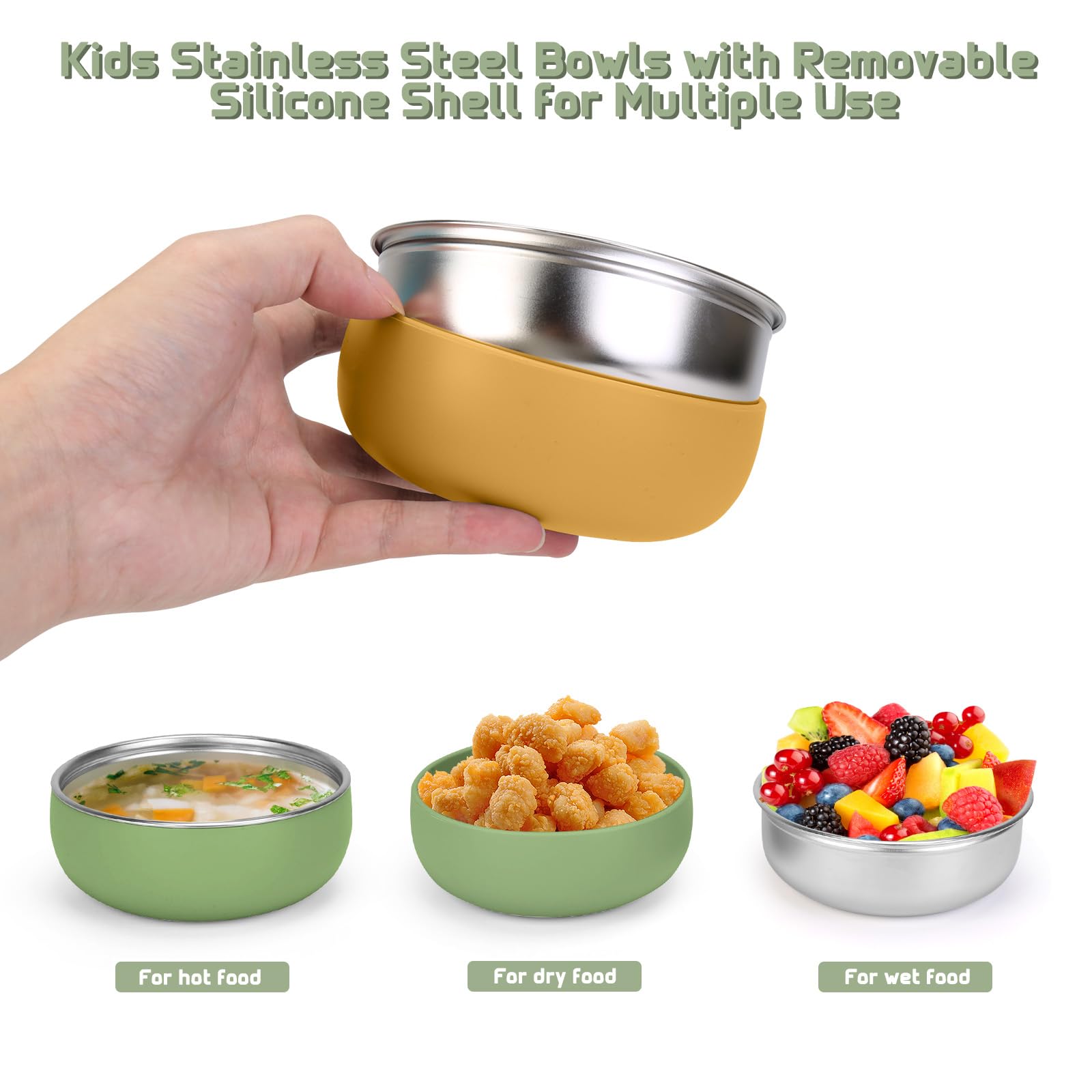 ShineMe baby bowls feature non-slip silicone shell for quiet mealtimes.
