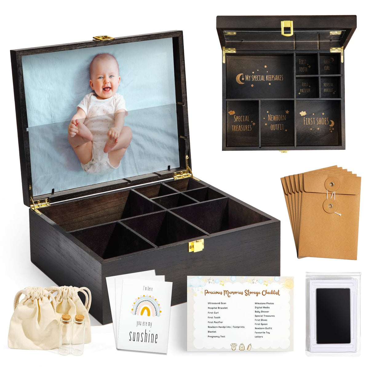 Shinlar baby keepsake box with wooden lid display showcases precious memories
