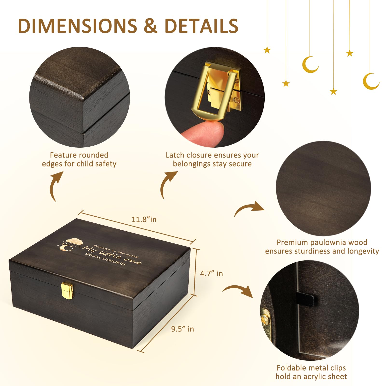 Shinlar large memory box measures 11.8 by 9.5 by 4.7 inches