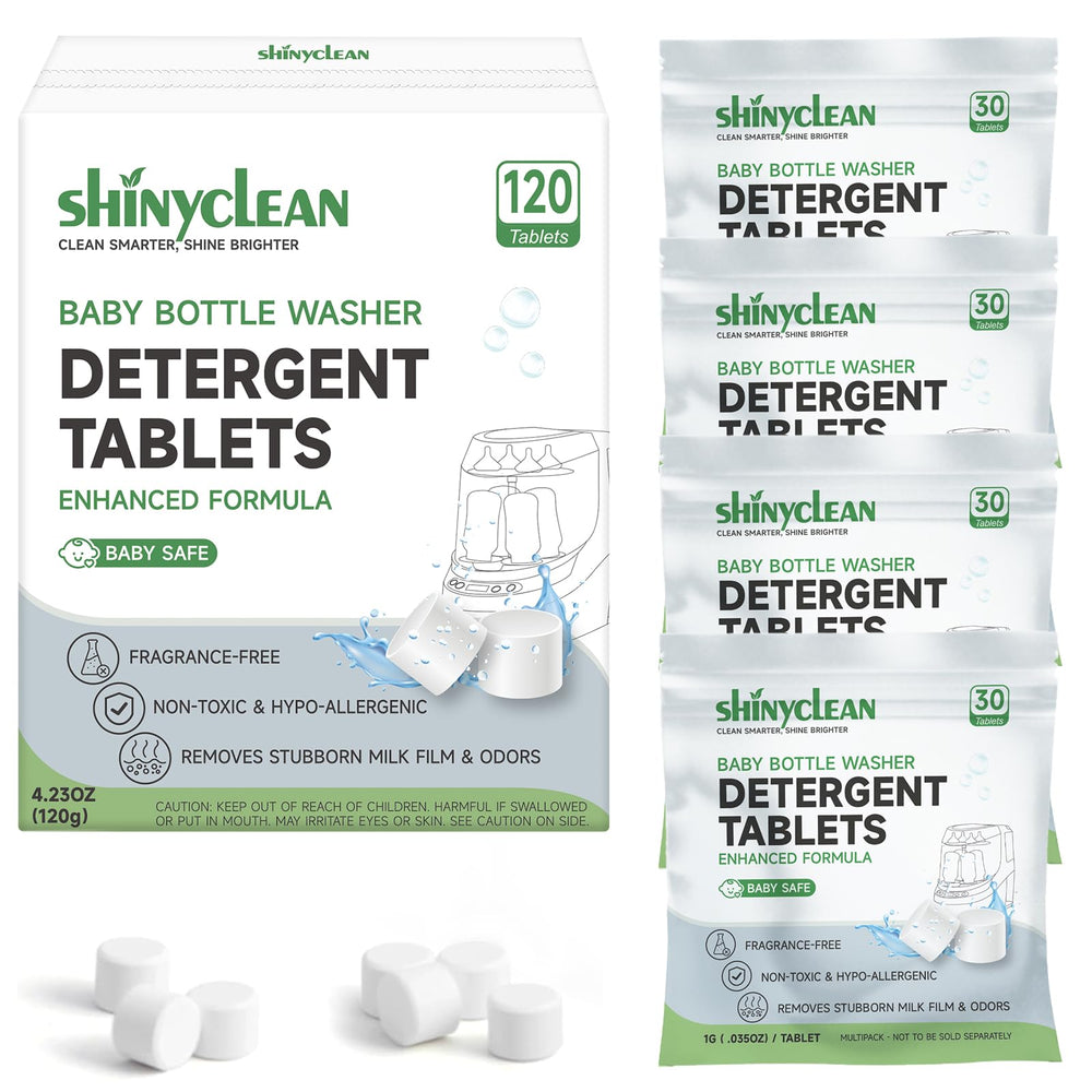 Shinyclean 120pcs baby bottle tablets shown for universal cleaning compatibility