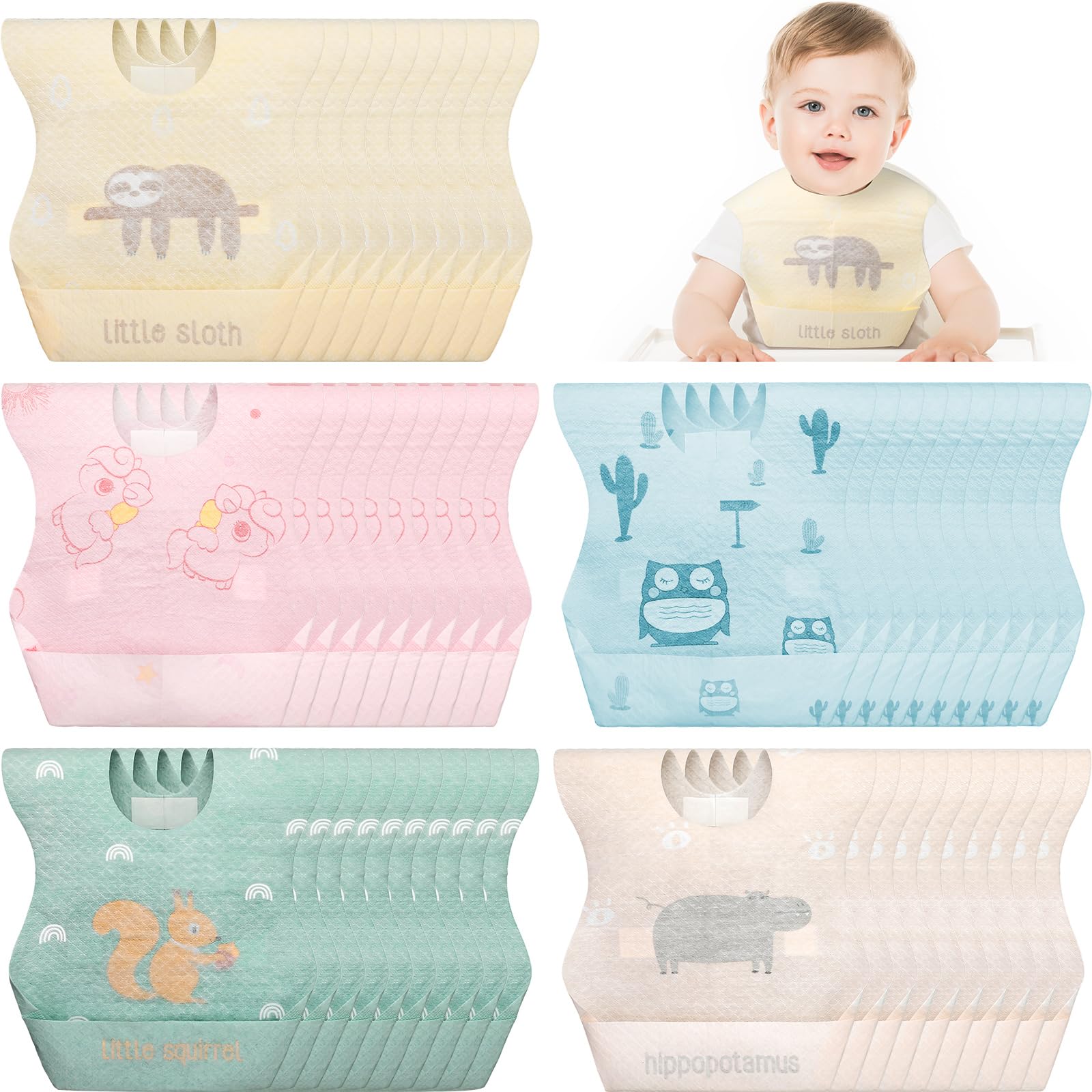 Shinymoon disposable baby bibs travel pack with colorful patterns for mess-free outings