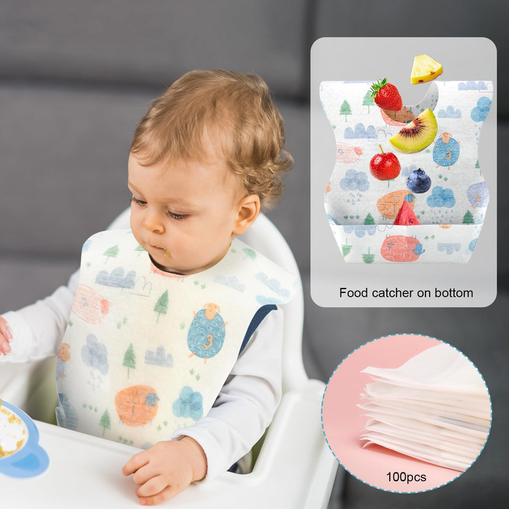 Shinymoon waterproof baby bib with large pocket saves clothes from spills.