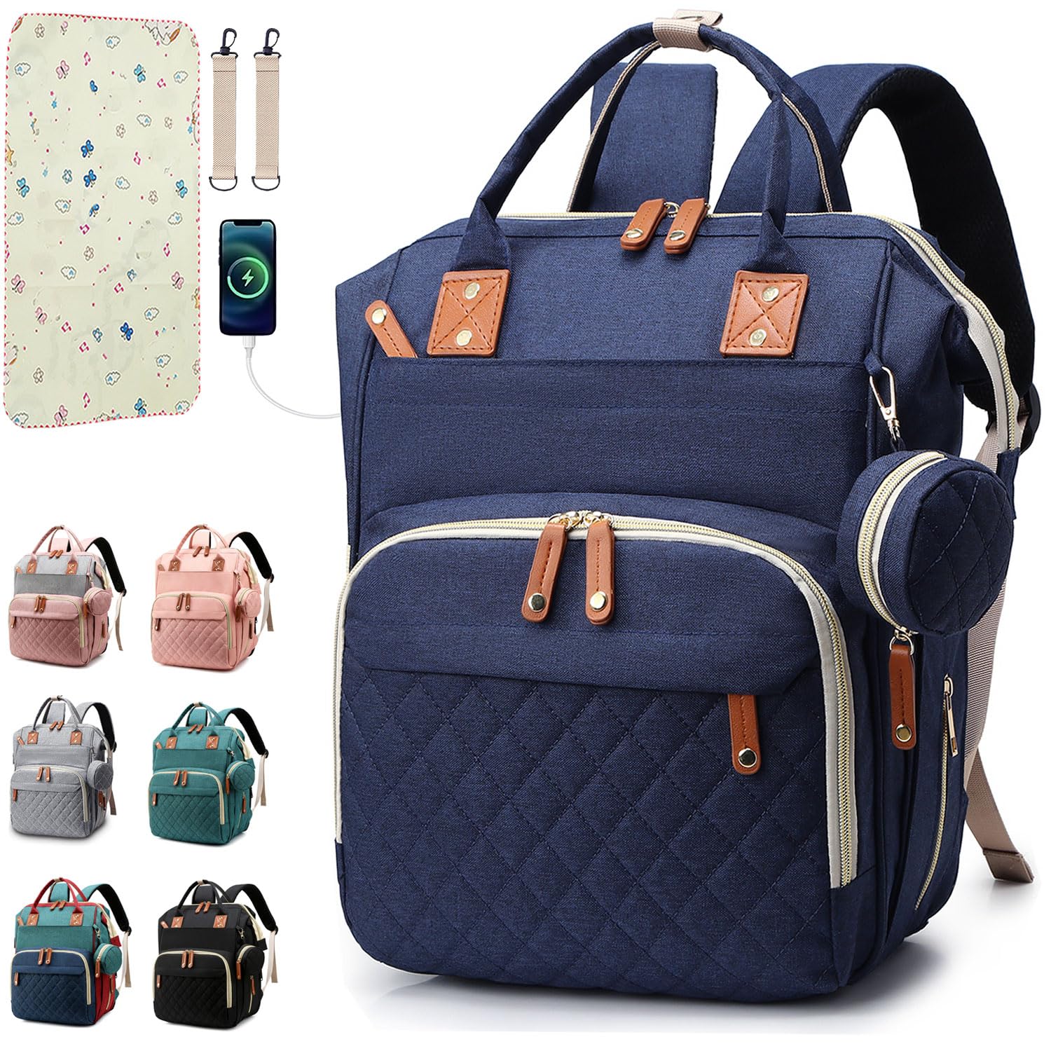 SHITIESHOU diaper bag backpack blue with side pocket for quick items during outings