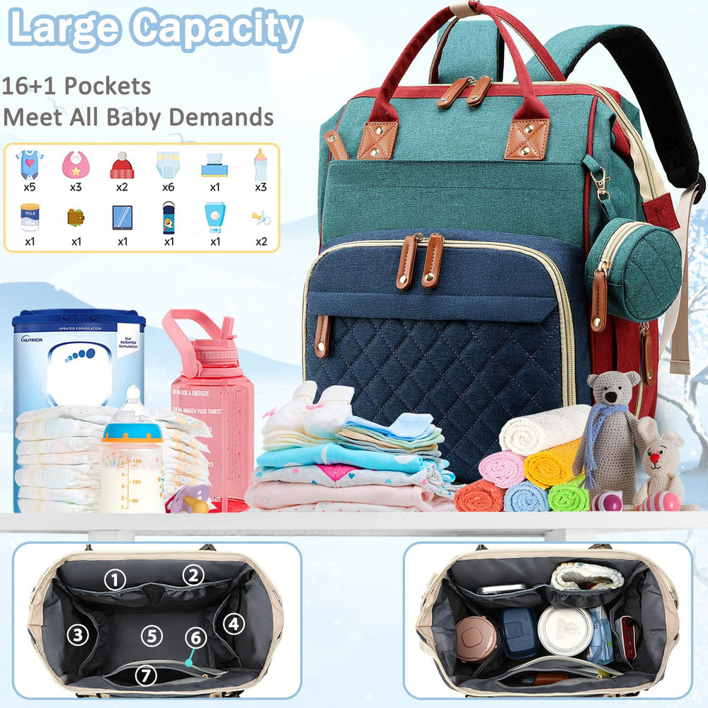 SHITIESHOU diaper bag backpack interior pockets organized for quick access to baby items.