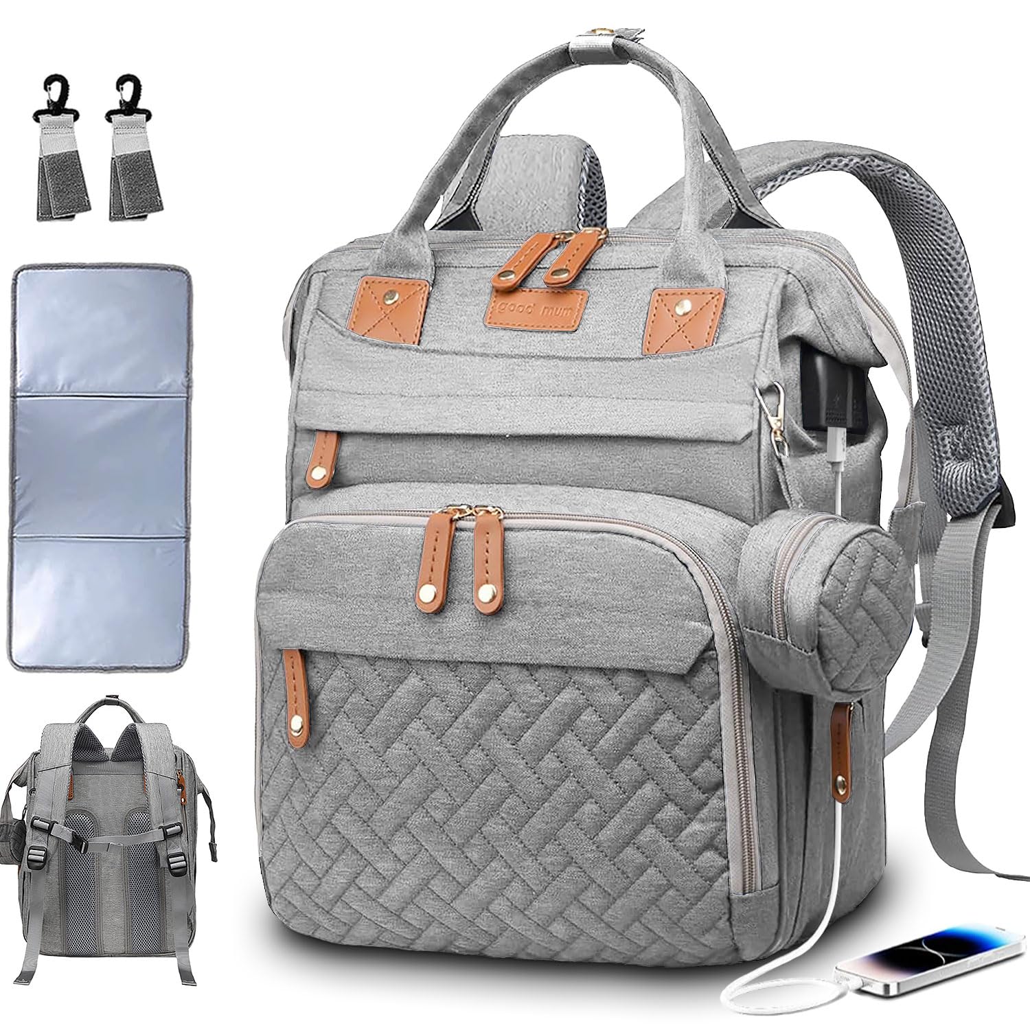 SHITIESHOU diaper bag backpack on shoulder displaying roomy layout for mom and baby.